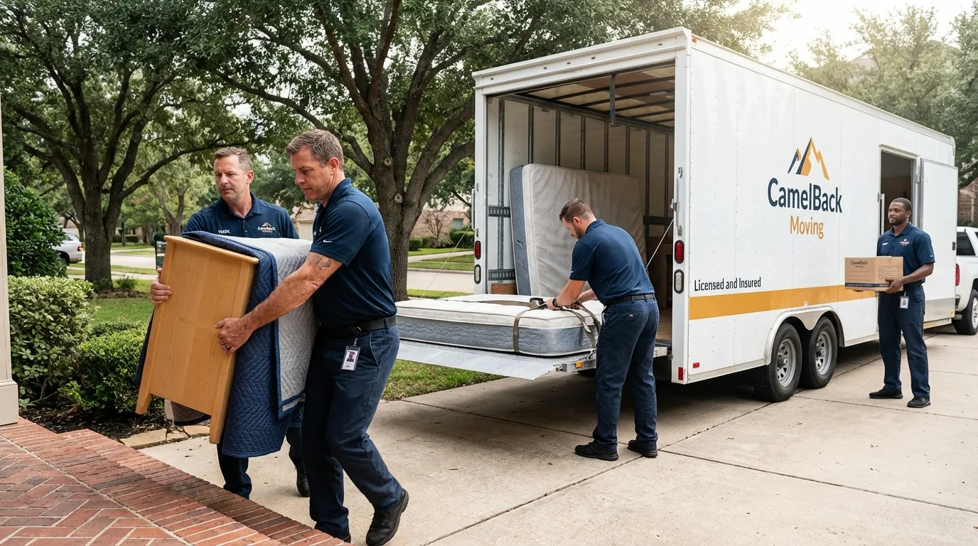 Crew loading residential truck for cross-state move from McMinnville, OR