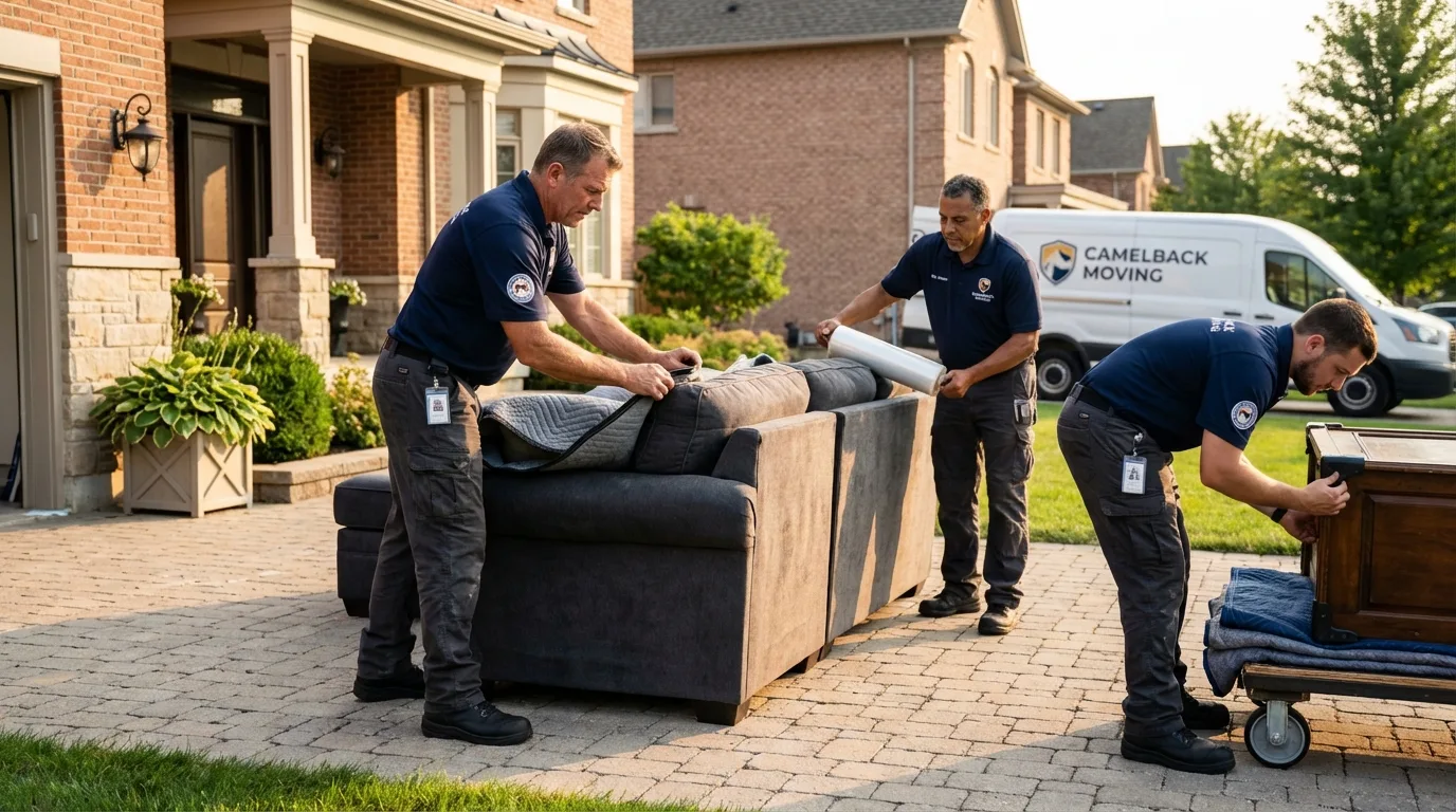 Large estate moving crew wrapping furniture in McMinnville, OR