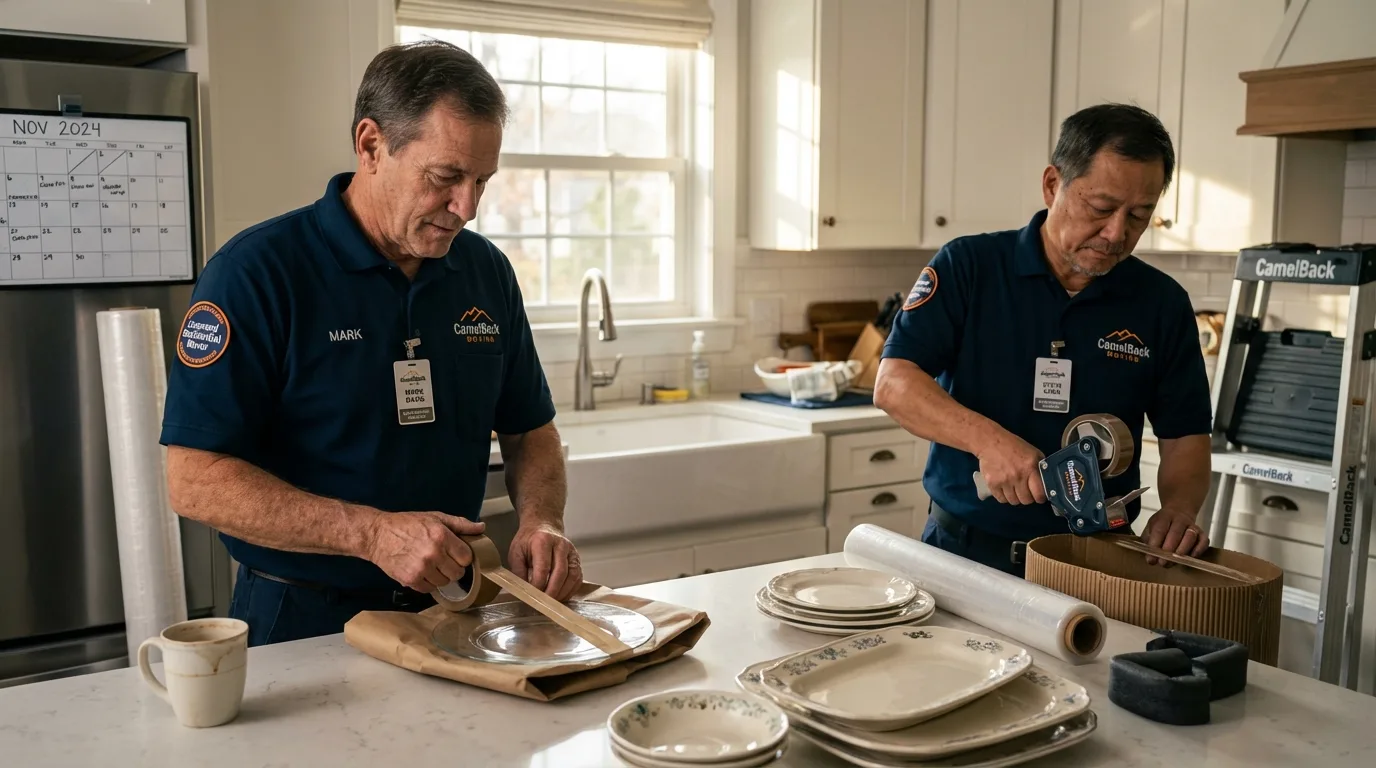 Professional crew packing kitchen dishware in McMinnville, OR